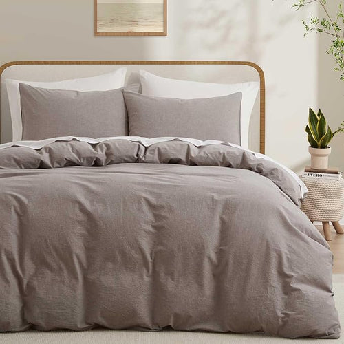 100% Cotton Duvet Cover Full Size, Mauve Brown Linen-Like Natural Bedding Set by LOVQUE