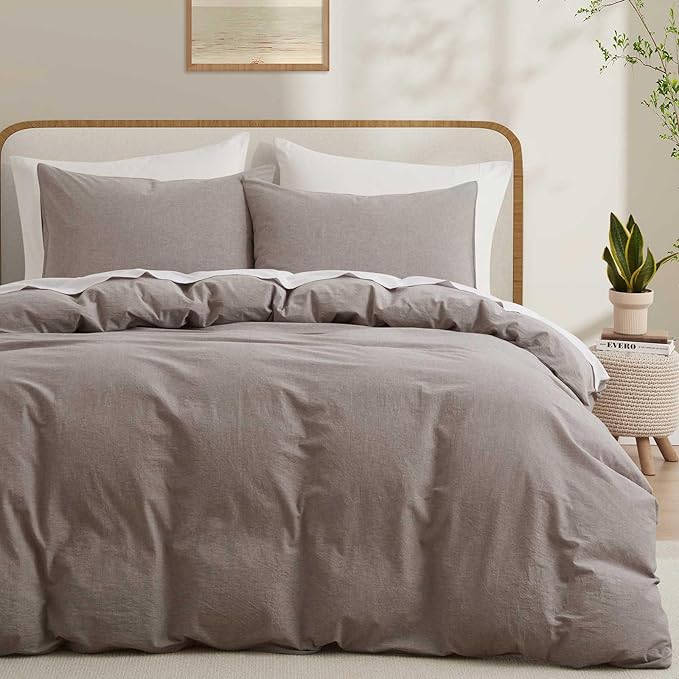 100% Cotton Duvet Cover King Size, Mauve Brown Linen-Like Natural Bedding Set by LOVQUE