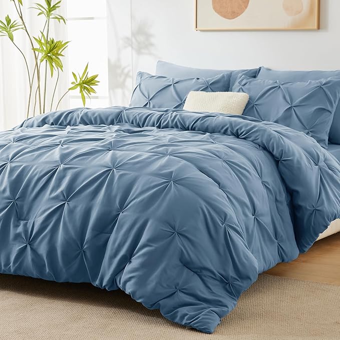 CozyLux Full Size Comforter Sets Grayish Blue, 7 Pieces Pintuck Bed in A Bag - Image 9