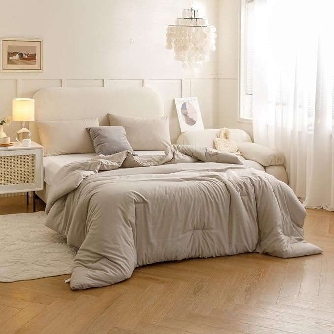 ROSGONIA Oversized Queen Comforter Oatmeal - Image 8