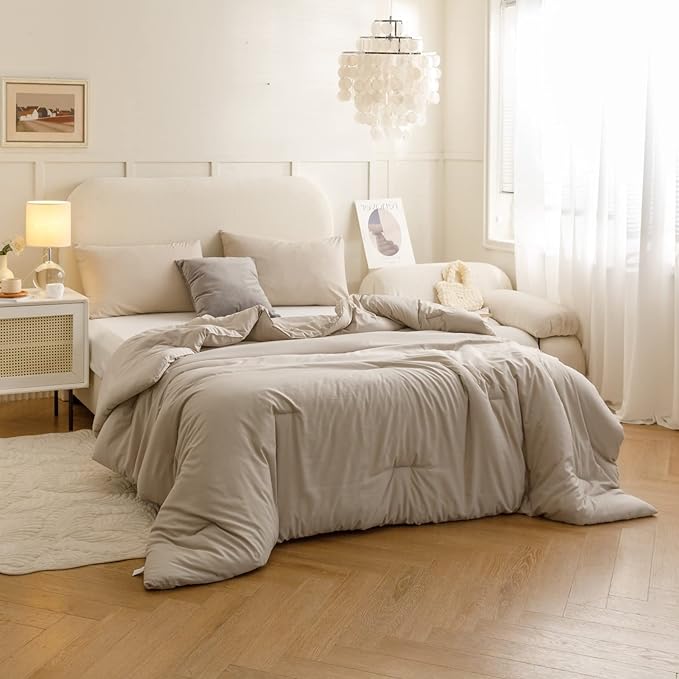 ROSGONIA California King Comforter Set Oatmeal, All Season Bedspread Blanket - Image 9