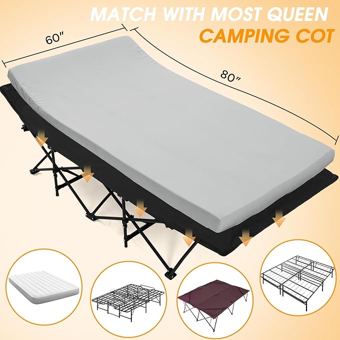CYMULA Camping Cot Mattress 2in Memory Foam Sleeping Pad, Soft Warm Non-Slip - Image 3
