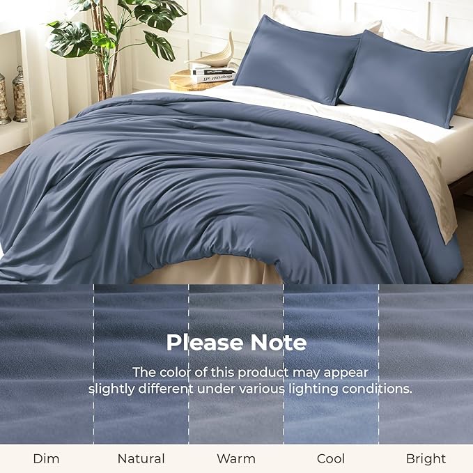 Litanika Comforters Bluish Grey Full Size, 3 Pieces Lightweight Solid Bedding - Image 8