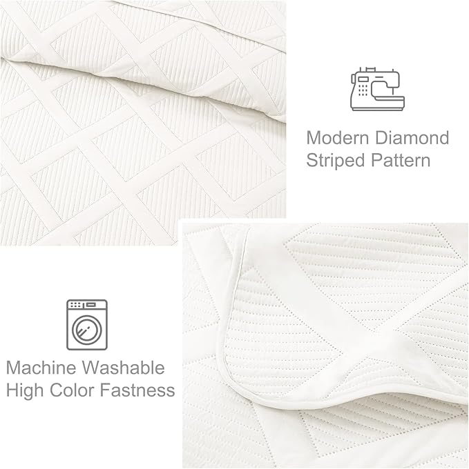 Exclusivo Mezcla Oversized King Quilt Set- White Cal King Quilts Bedding Set - Image 5