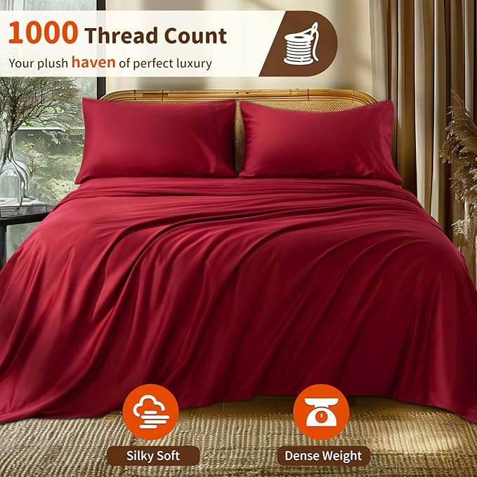 LBRO2M 1000 Thread Count 100% Egyptian Cotton Sheets Set Twin XL, 3 Piece Sets - Image 2