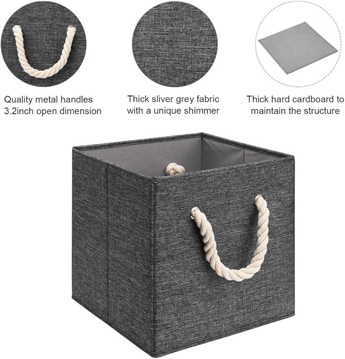 10.5 Inch Fabric Storage Boxes Bins and Cubes - Foldable Storage Basket with Grey Inserts, Package of 6-DeskoryOffice
