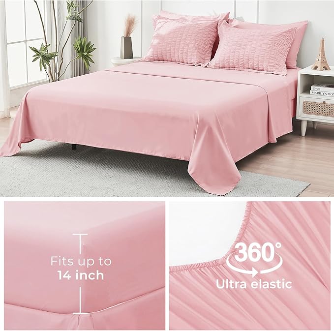 HYMOKEGE Pink Twin Comforter Set Seersucker 5 Pieces, All Season Luxury Bed in - Image 7