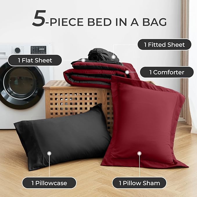 Sasttie Twin Comforter Set, 5 Pieces Reversible Bed in a Bag Twin, Complete - Image 7