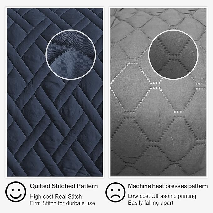 HORIMOTE HOME Quilt Set King Size Navy Blue, Classic Geometric Diamond Stitched - Image 5