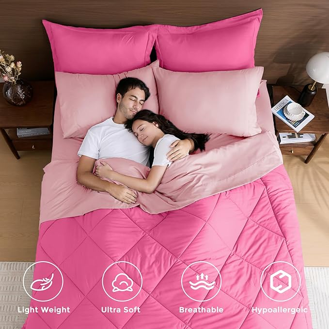 HEVUMYI Hot Pink & Baby Pink Cali-King Comforter Set - Image 2