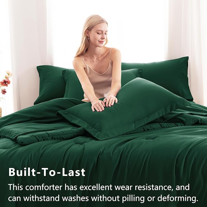 CozyLux Full Size Comforter Sets Emerald Green, 7 Pieces Bed in a Bag Full - Image 3