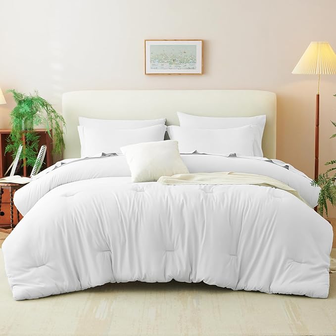 CozyLux Queen Comforter Set White, 7 Pieces Bed in a Bag Queen Comforter Set - Image 7
