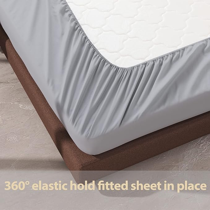 100% Egyptian Cotton Fitted Sheet King Size Gray, 600 Thread Count, 8-16" Deep - Image 6