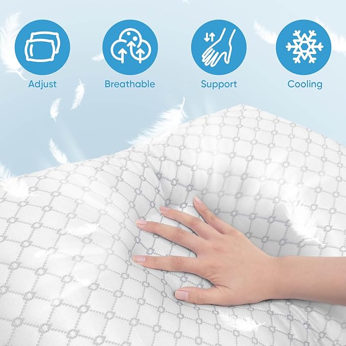OAISZ Shredded Memory Foam Pillows, Cooling Bed Pillows Queen Size Set of 2 - Image 2