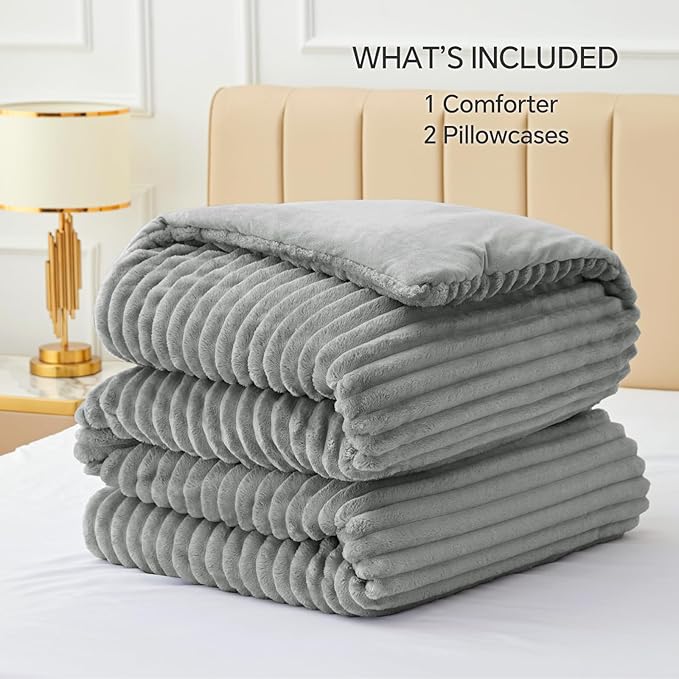 BEDELITE Fleece Oversized Queen Comforter Set -Super Soft & Warm Fluffy Light - Image 5