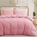 LOVQUE Pink Duvet Cover Full Size, 100% Washed Cotton Linen Like Bedding Set by LOVQUE