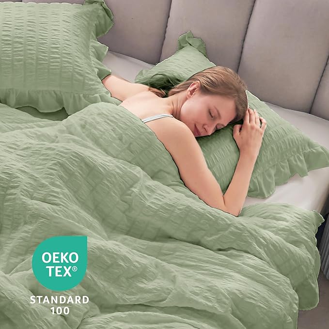 JOLLYVOGUE Sage Green Twin Size Comforter Set, 2 Pieces Seersucker Lightweight - Image 6