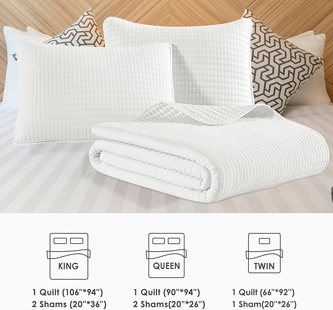 WRENSONGE White Quilt Set Queen Size-3 Pieces Lightweight Bedspreads Summer - Image 7