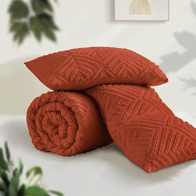 Andency Burnt Orange Oversized King Comforter 120"x98", 3 Pieces Terracotta - Image 3