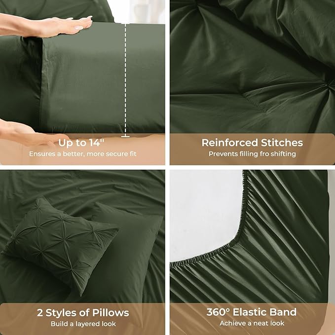 Sasttie Queen Comforter Set, 7-Piece Bed in a Bag, Pintuck Bedding Set - Image 5