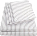 Queen Sheets Pinstripe White by SweetHomeCollection