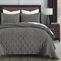 HORIMOTE HOME Quilt Set Twin Size Grey, Classic Geometric Diamond Stitched by HORIMOTEHOME