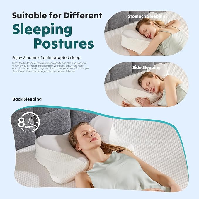 DUMOS Cervical Neck Pillow Set of 2, Cooling Memory Foam Contour Pillow - Image 7