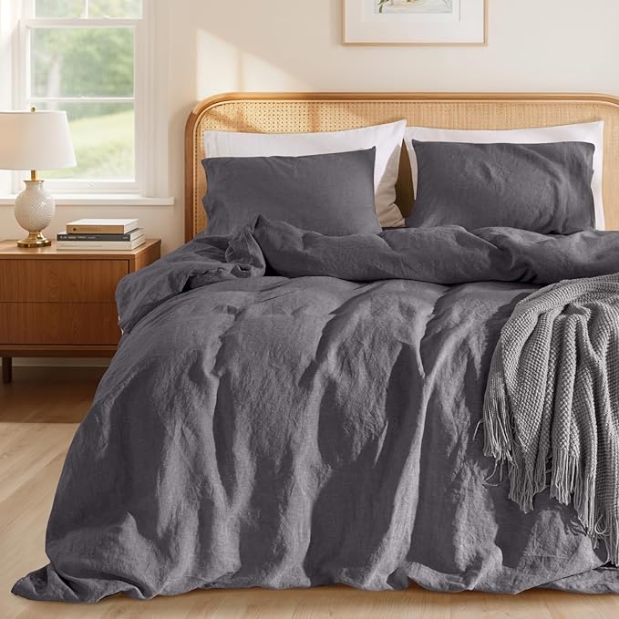 LBRO2M 100% France Linen Duvet Cover Set King Size 3 Pcs Natural Flax Comforter by LBRO2MBedding