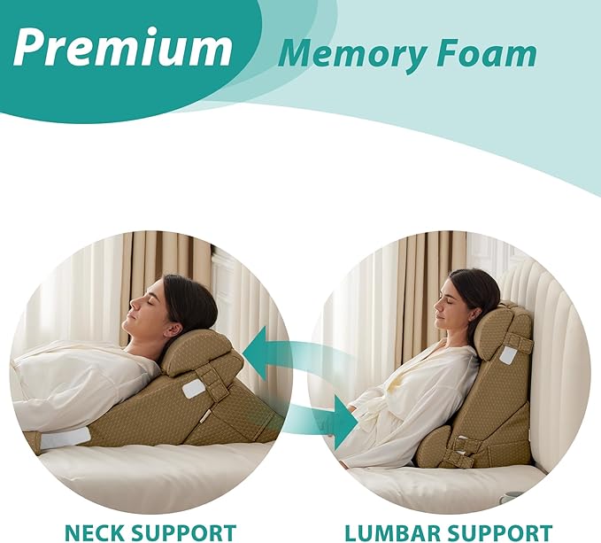 Bedluxe Adjustable 4pcs Bed Wedge Pillow Set, Memory Foam Wedges Pillow Post - Image 4