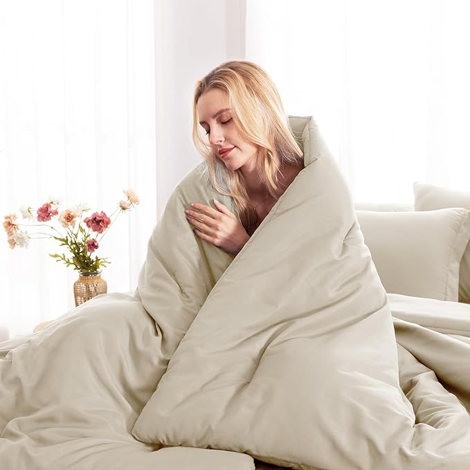 CozyLux Queen Comforter Set Oatmeal, 7 Pieces Bed in a Bag Queen Comforter Set - Image 7