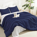 Litanika Navy Blue Comforter Set King Size, 3 Pieces Lightweight Solid Bedding by Litanika