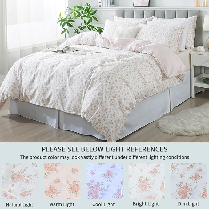 FADFAY Twin Duvet Cover Set Pink Floral Comforter Cover 100% Cotton Girls Pink - Image 5