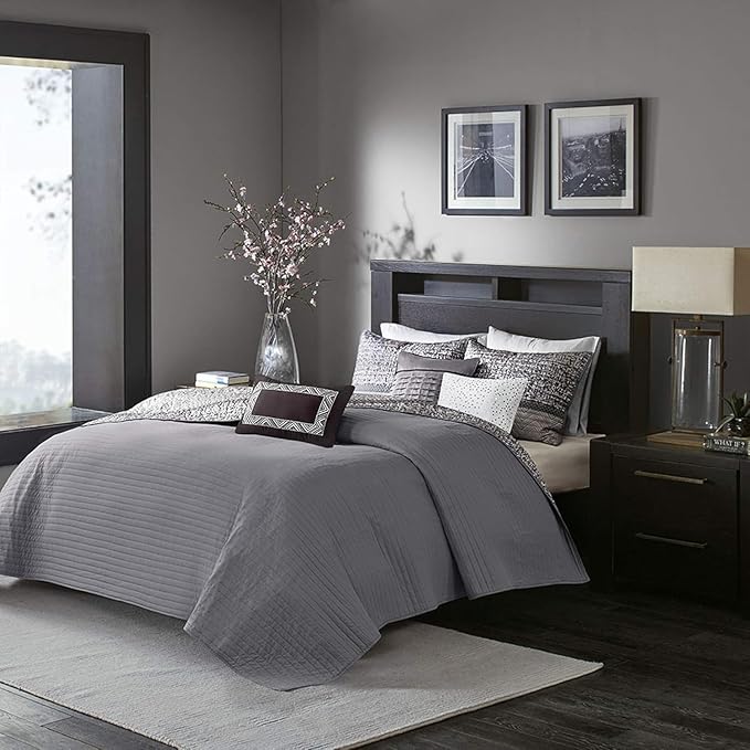 Madison Park King Quilt Set Lustrous Jacquard & Glitter Accent Coverlet Set - Image 9