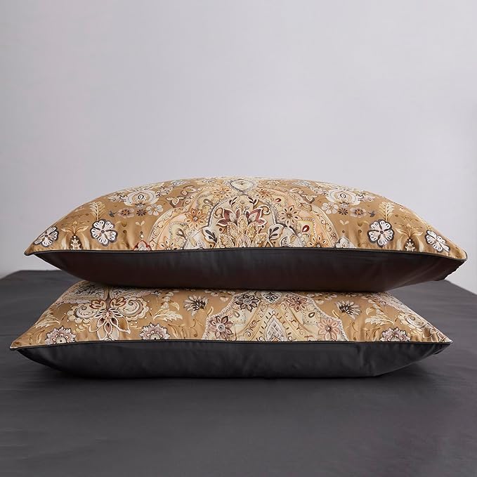 mixinni Long Staple Cotton Percale Golden Paisley Duvet Cover King Size Boho - Image 5