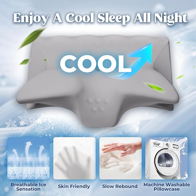 Cervical Pillow for Neck Pain Relief, Cooling Contour Memory Foam Pillows - Image 3