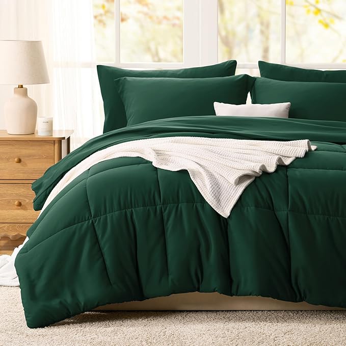 CozyLux Oversized Queen Comforter Sets Emerald Green, 7 Pieces Bed in a Bag - Image 8