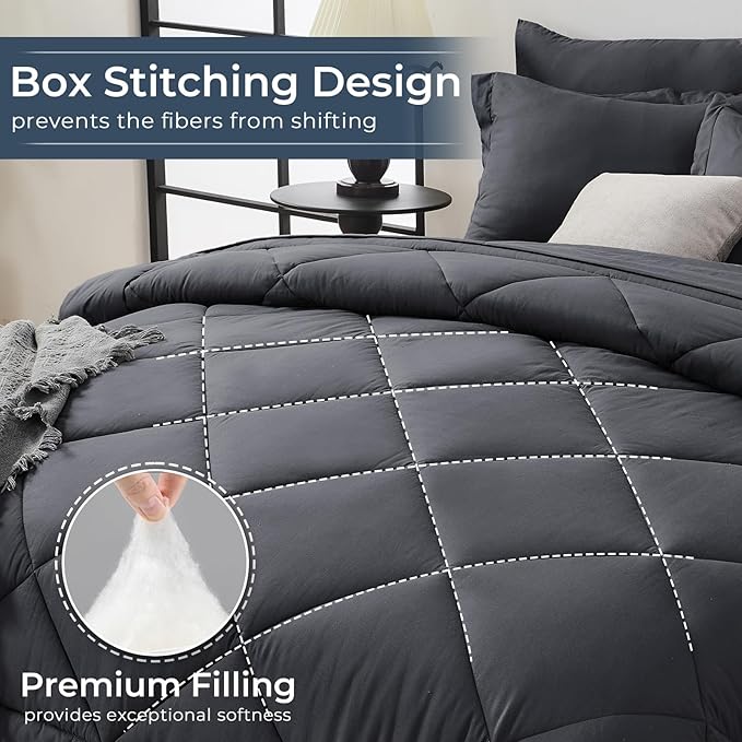 HEVUMYI 120x98 Oversized King Comforter Set Dark Grey- 7-Piece All Season Bed - Image 4