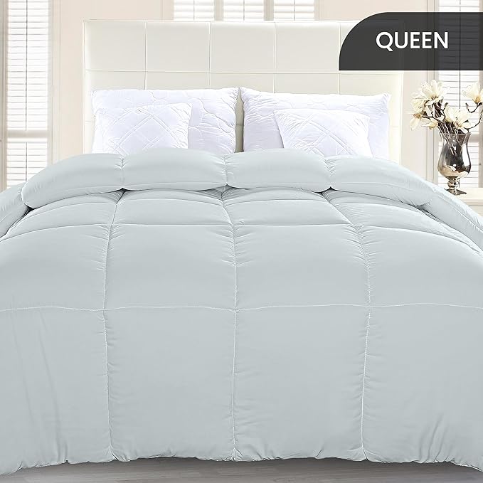 Utopia Bedding Queen Comforter Duvet Insert, Quilted Light Grey Comforter - Image 3