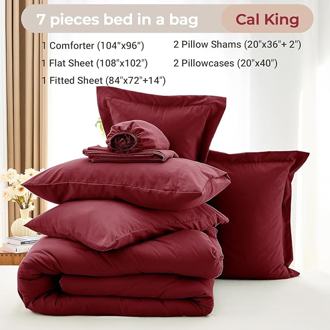 MUXHOMO 7 Pieces California King Comforter Set, Soft Bed in a Bag Cal King Size - Image 5