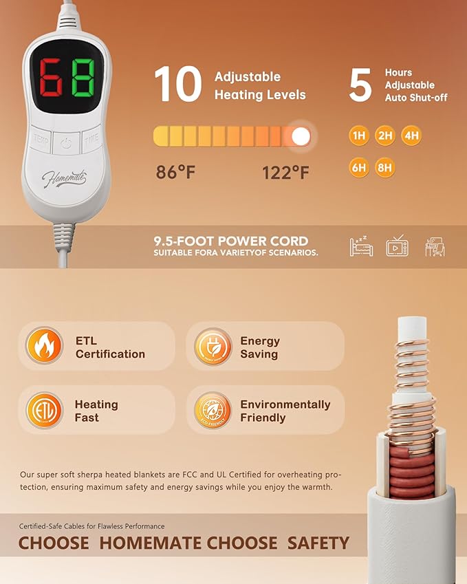Homemate Electric Heated Blanket King Size - Image 5