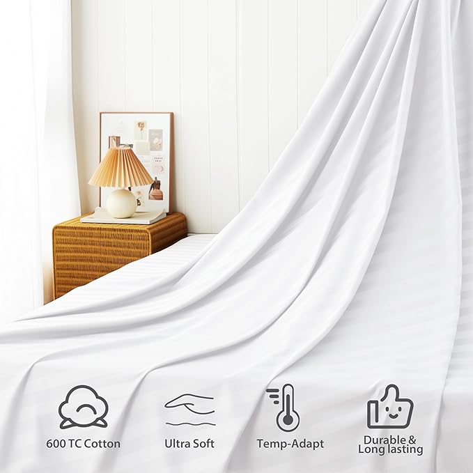 Cotton Flat Sheets Only, 600 TC 100% Cotton Flat Sheet Top Sheet Only, Queen - Image 4