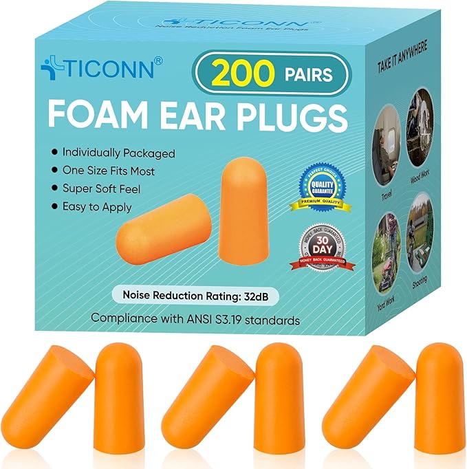TICONN 200 Pairs Foam Ear Plugs, Individually Wrapped 32dB NRR Noise Reduction - Image 8