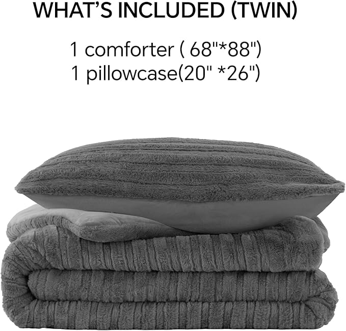 BEDELITE Fleece Twin Comforter Set -Super Soft & Warm Fluffy Grey Faux Fur - Image 8