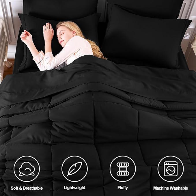 CozyLux Oversized King Comforter Sets Black, 7 Pieces Bed in a Bag, 120x98 Box - Image 2