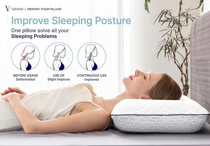 Vaverto Queen Memory Foam Pillow 2-Pack – Cooling Gel-Infused Orthopedic Bed - Image 4