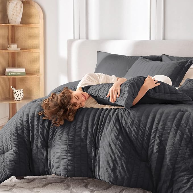 MUXHOMO 7 Pieces Full Comforter Set, Seersucker Bed in a Bag Full Size - Image 7
