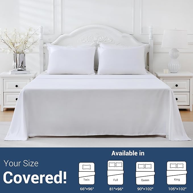 Twin Flat Sheet Only, 1 Pack White Top Bed Sheets, Soft Breathable Brushed - Image 4
