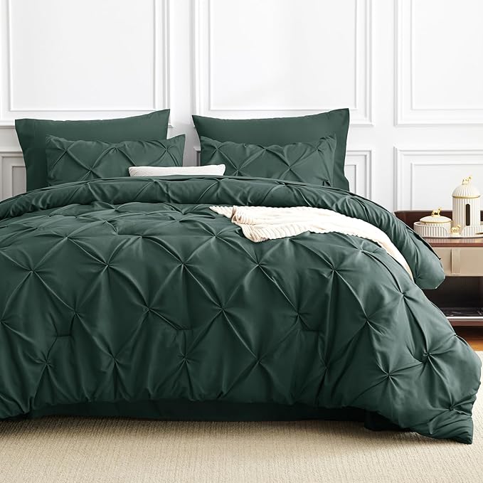 CozyLux King Size Comforter Set Forest Green, 7 Pieces Pintuck Bed in A Bag - Image 7