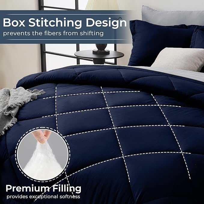 HEVUMYI Navy Blue & Grey California King Comforter Set - Image 4