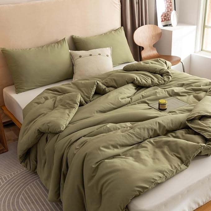 ROSGONIA Comforter Full Size for Girls Boys Teens Olive Green, Lightweight Dorm by ROSGONIA
